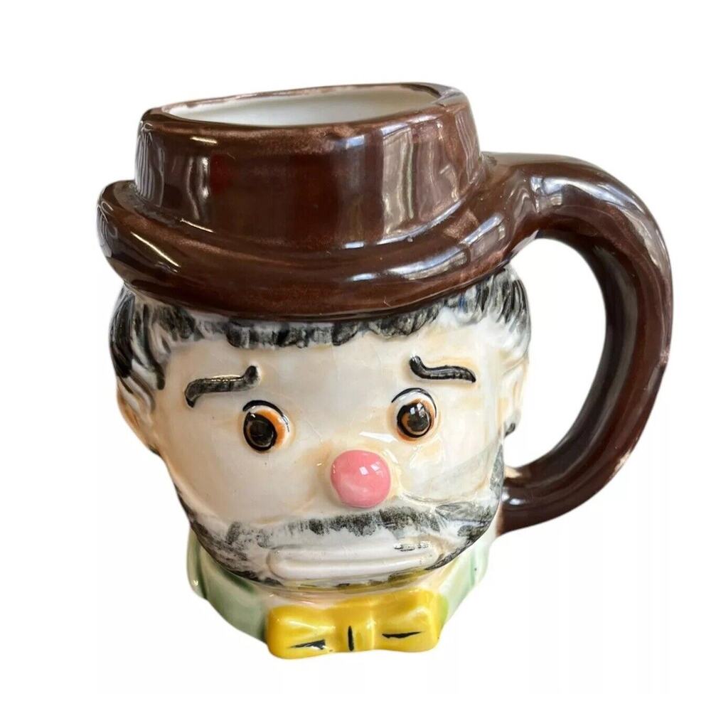 Vtg Post War Japan Ceramic Handpainted Clown Mug Unbranded Planter Kitschy‎